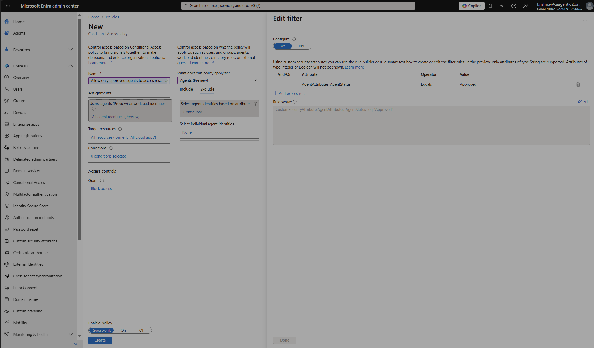 Conditional access policy configuration for AI agents in Microsoft Entra